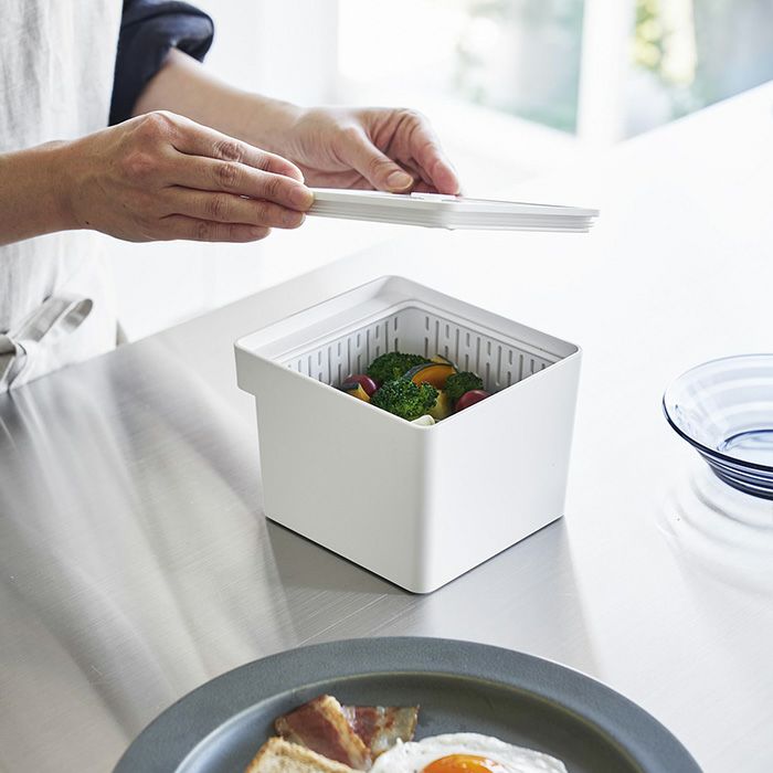 山崎実業 公式 電子レンジ・食洗機対応ザル付き保存容器 タワー